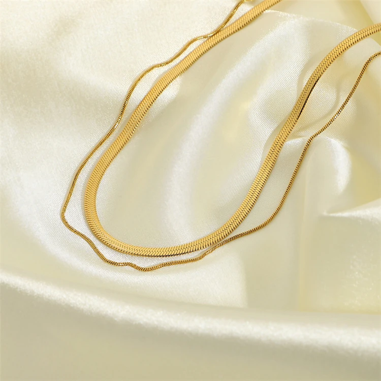 Trendy 18K gold neckla Cuban herringbone Chain Chunky stainless steel Necklace Double-layer snake chain Choker necklaces