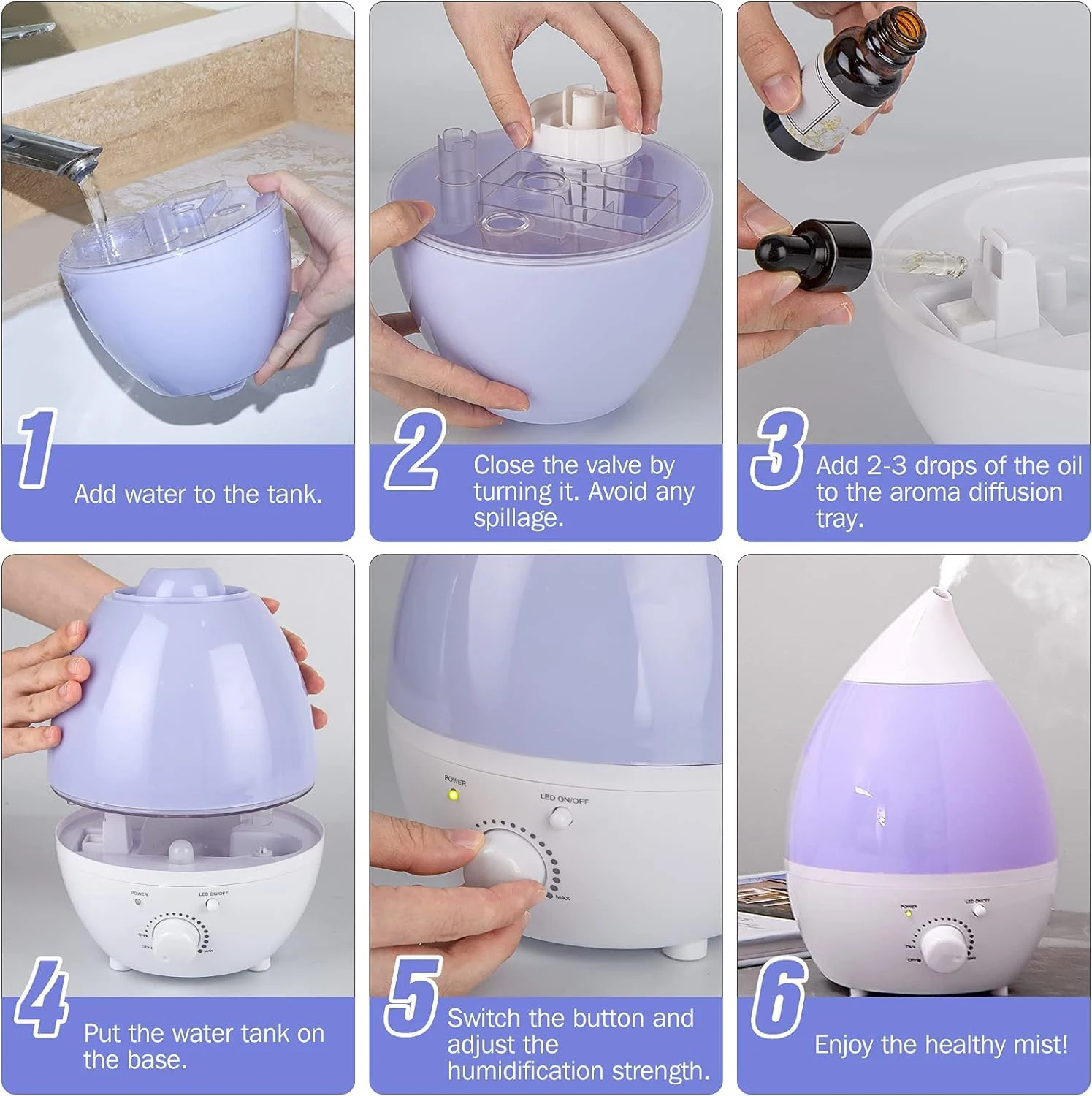 RUNAL 2.5Liter Tear Shape 2300Ml 2400Ml Humificador 2400 2500 Ml 2.5 L Large 2.6L Smart Ultrasonic Air Humidifier For Home