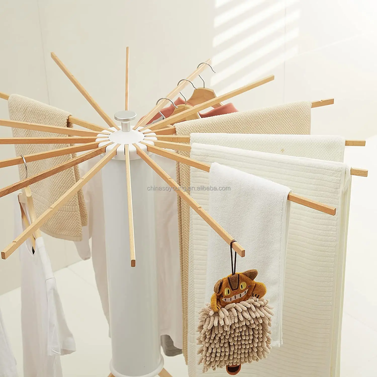 Wooden Tripod Clothes Drying Rack | 16 Beech Rods | For Laundry Use | Space Saving