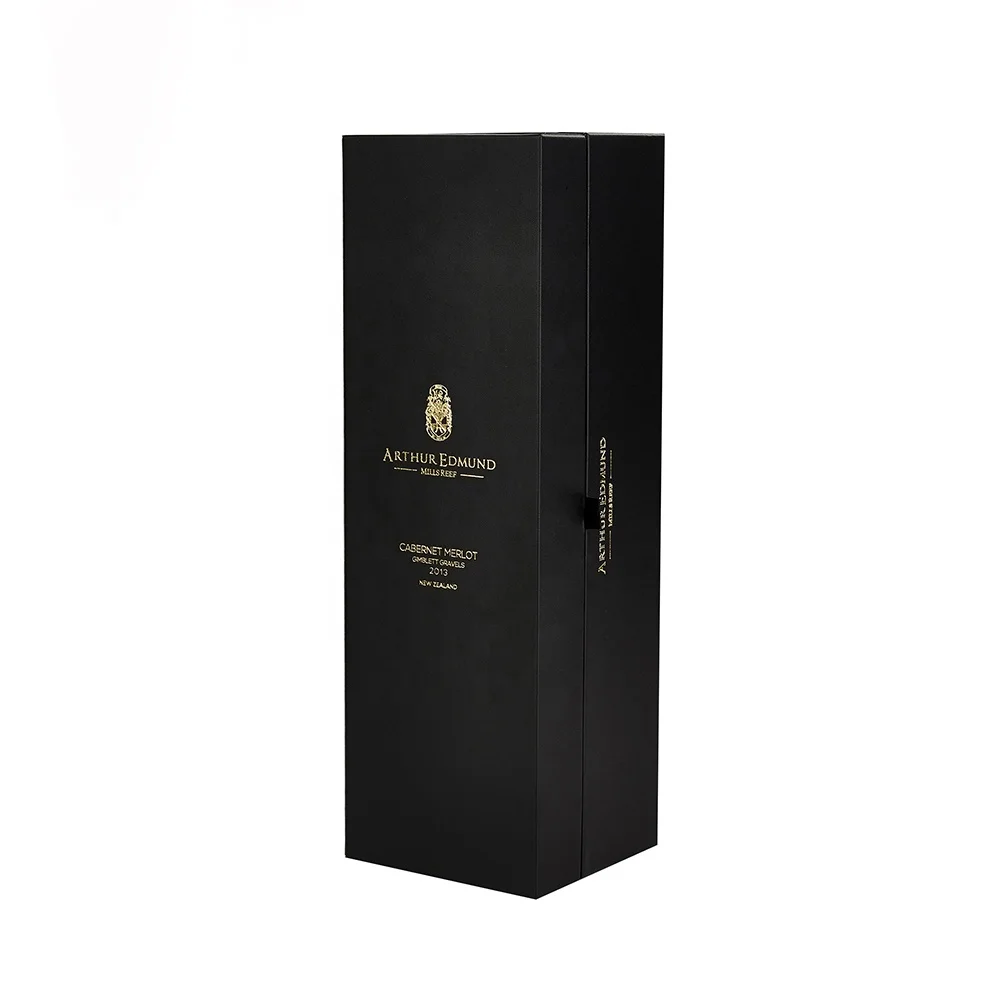 Customized Luxury Black Matt Lamination Rigid Cardboard Liquor Set Packaging Gift Boxes Champagne Whisky Red Wine Bottles