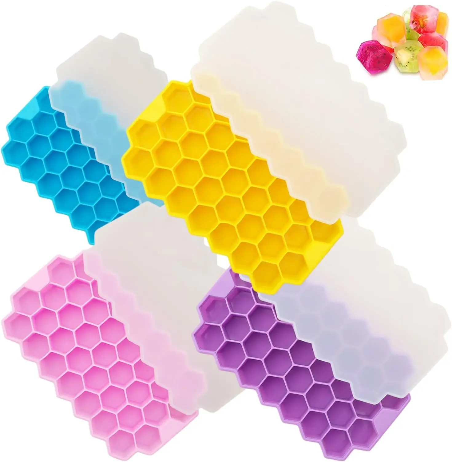 Food Grade Silicone BPA Free for Freezer Flexible Easy-Release Ice Cube Tray Mold With Lids