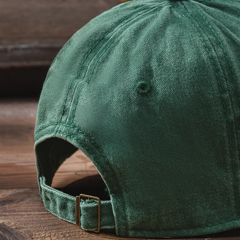 New Dark Green Hat Trend Curved Brim Washed Dad Cap Men Embroidered Letters Peaked Cap Women