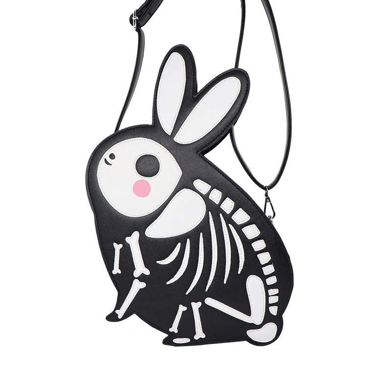 Custom Darkness PU Leather Crossbody Bag Custom Printed Pattern Gothic Rabbit Shape Shoulder Bag