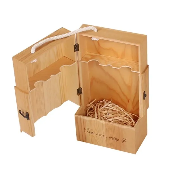 Бесплатный образец новый дизайн высокое качество 2 бутылки деревянная коробка для вина