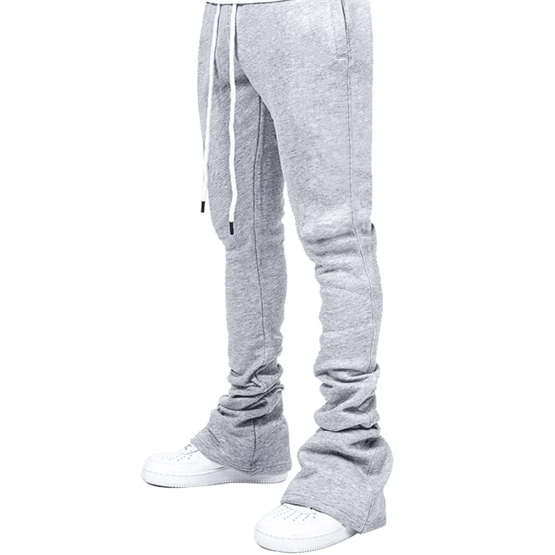 Streetwear Flare Stacked Pant Men Solid Color Pants Sweatpants Stacked Pants