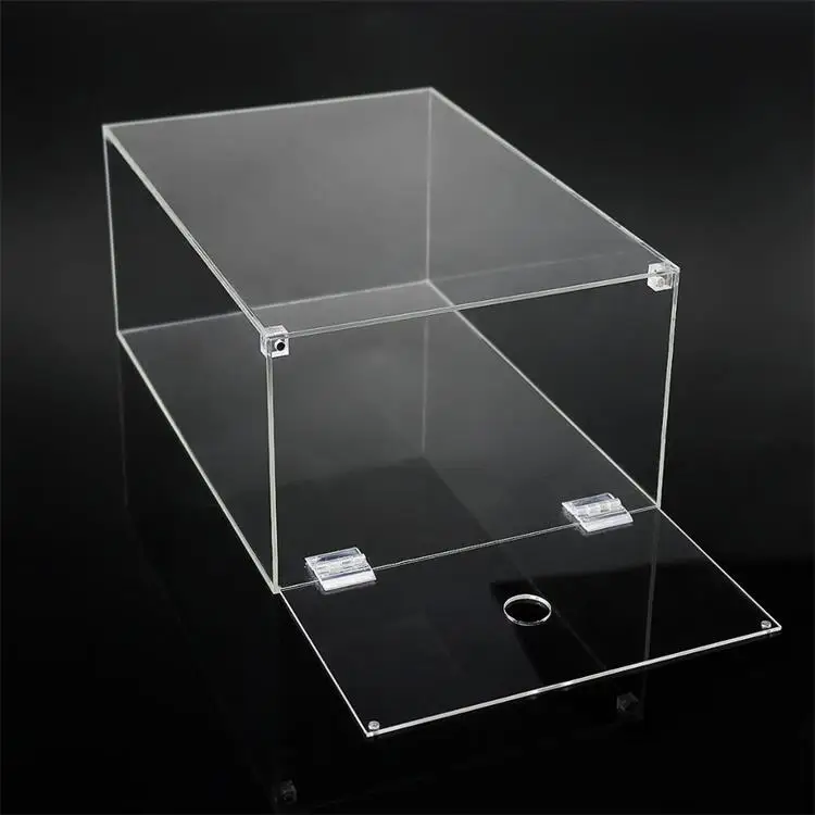 Transparent Custom Stack Drop Front Clear Empty Plexiglass Acrylic Magnetic Shoe Box Display Rack With Lid
