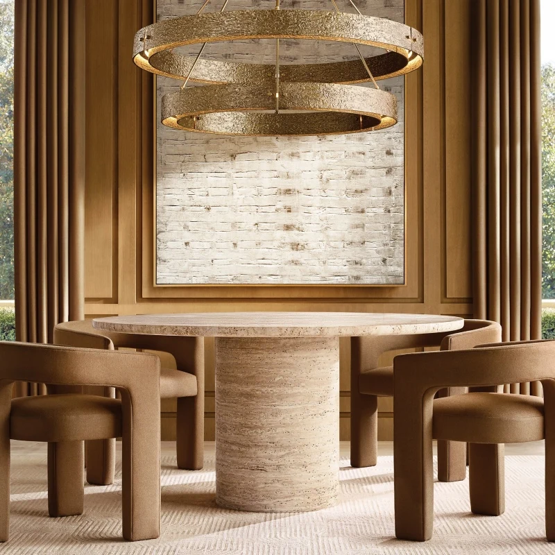 Круглый обеденный стол, популярный желтый, белый, из травертина, круглый мраморный обеденный стол