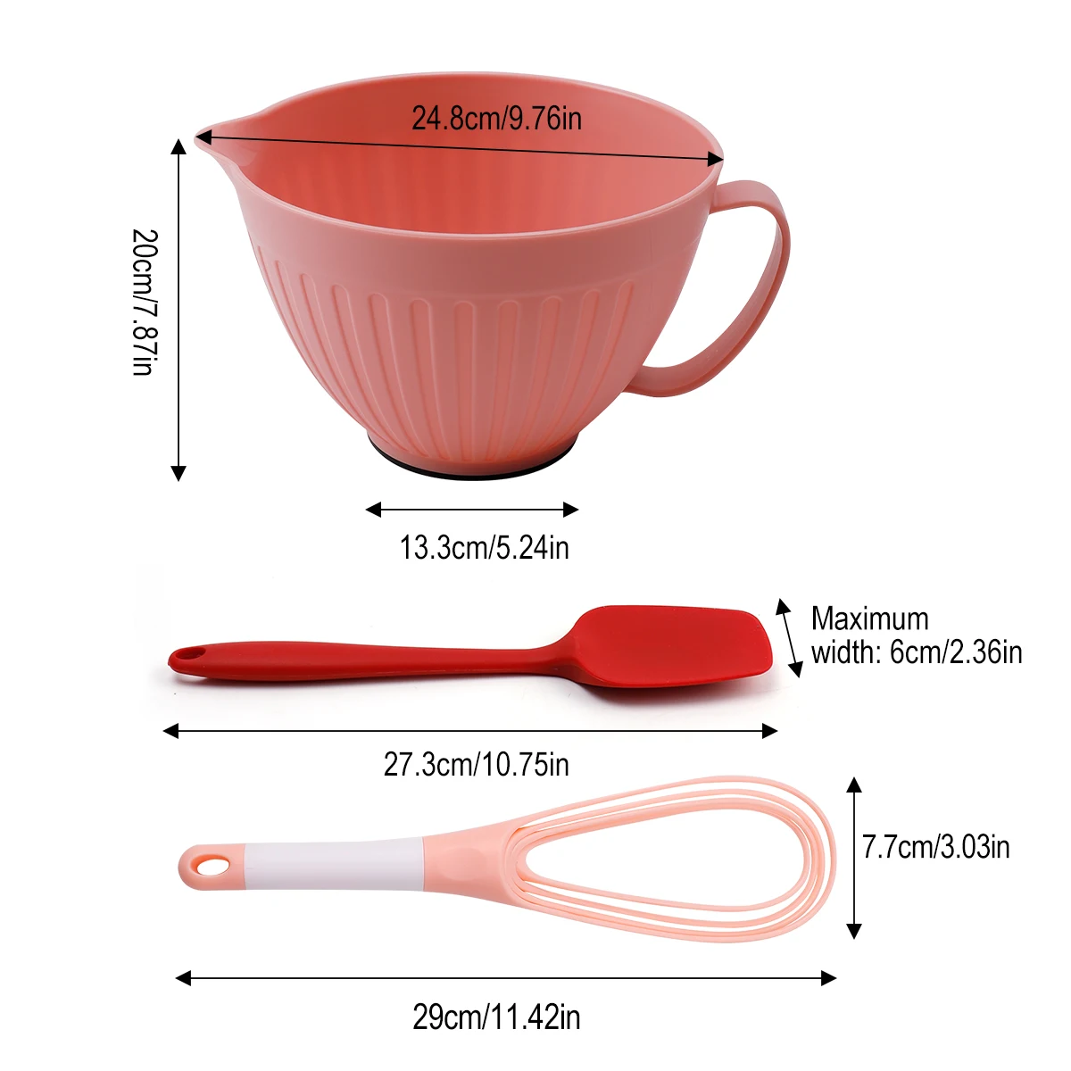 Food grade 3 pcs kitchen tools wholesales plastic salad bowl  for cake mixxing spatula