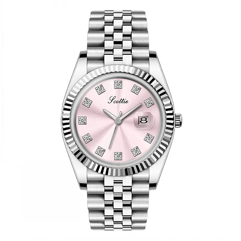 Scottie 9570 brand agents custom ladies quartz watch 2024 steel strap water resistant auto date Concise Luxurious hand watch