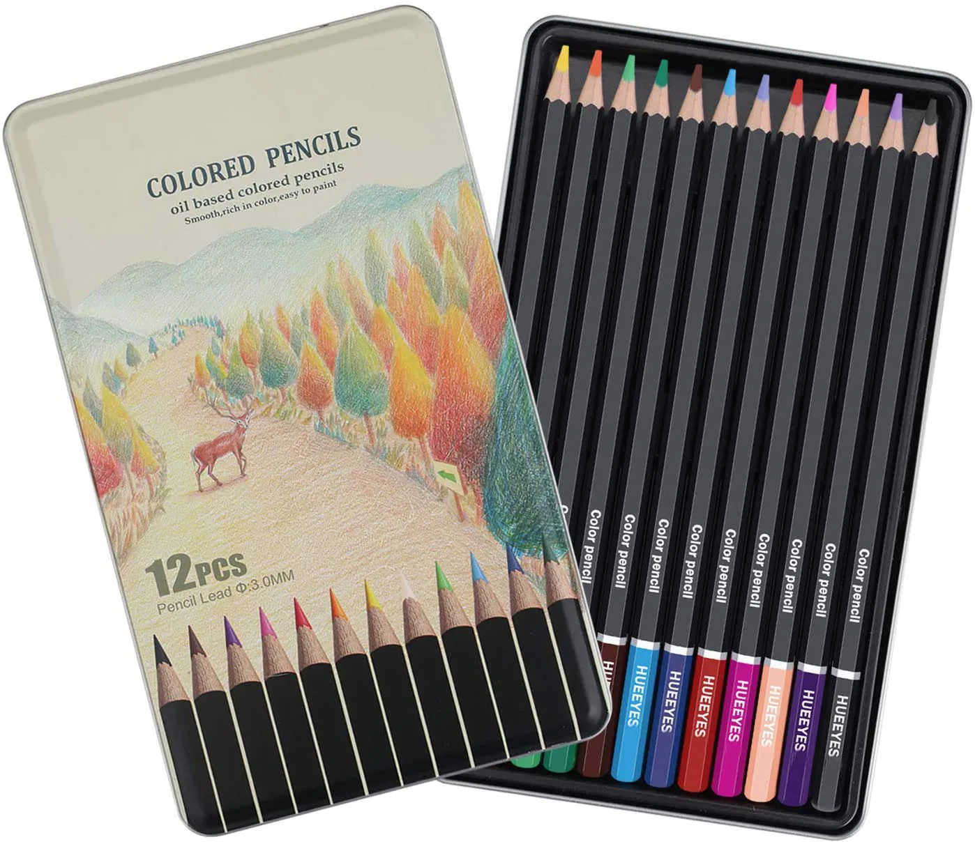 Professional Vibrant Color 12 oil based Colored Pencils for Coloring Books