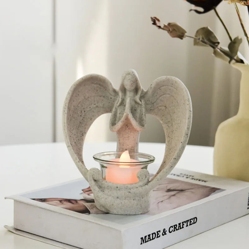 Desert Angel Candlestick Praying Angel Figurine Tealight Candle Holder Resin Crafts Decorative Gift Home Decor