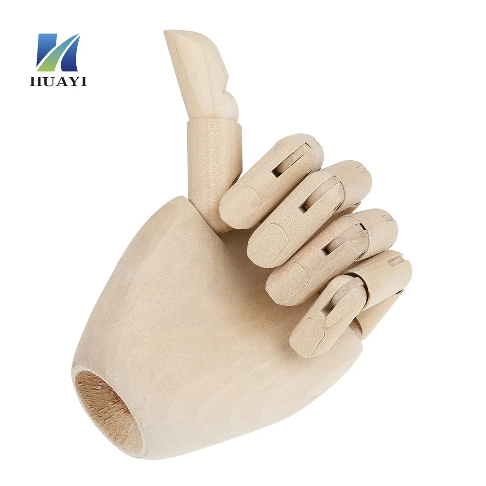 Simulated Model Crafts Hand Palm Wooden Movable Joint Flex Knuckle Fingers Male Cardboard Box MAN Natural Polish Hand Wood Huayi