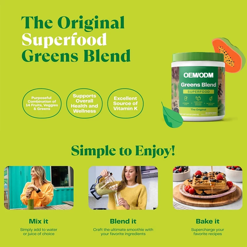 Multivitamin Super Greens Powder Superfoods Adaptogen and Vitamin Mineral Super Food Green Healthcare Supplements