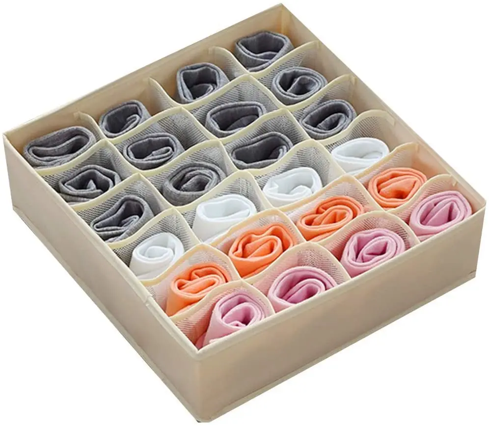 
OEM Beige Soft Fabric Dresser Drawer Divider Bins for Bra Underwear Socks Ties Lingerie 