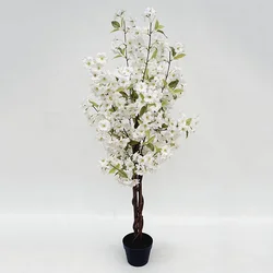 Wedding Home Decoration Simulation Flower Tree 120cm Plastic Artificial White Cherry Blossom Tree With Pot