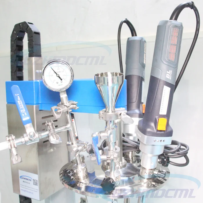 Small scale emulsifier homogenizer reactor lab vacuum mixer for cosmetic cream lotion paste with1-10L glass mixing tank