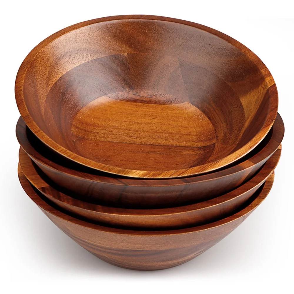 FLYWOD kitchen accessories 7 inch wooden dough soup salad fruit mixing wood bowl set wooden bowl salad bowl