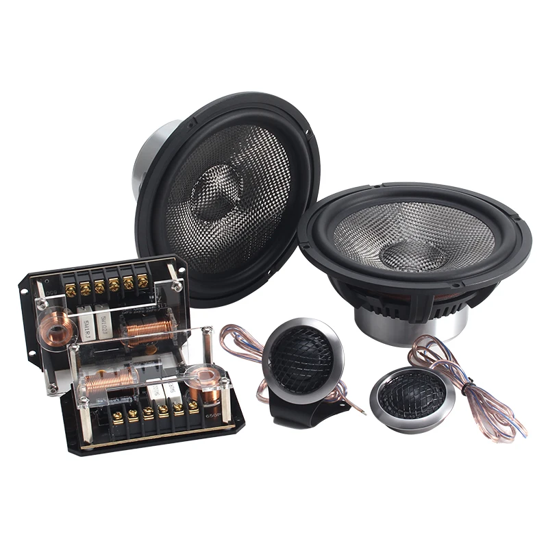 Print Logo 6.5 Inch 2 Way Car Audio Speaker Component 80mm Y35 Ferrite Magnet Speakers Set Carbon Fiber Cone