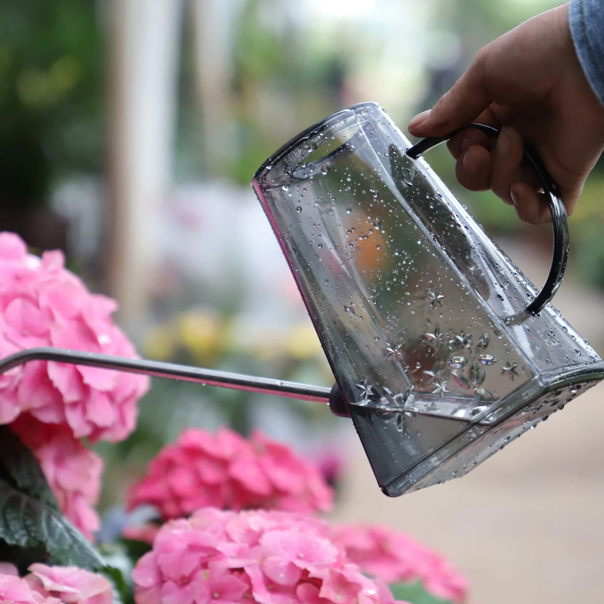 1.4L Transparent Home Thickened Watering Spray Pot Plastic Long Mouth Shower Pot Gardening Pot