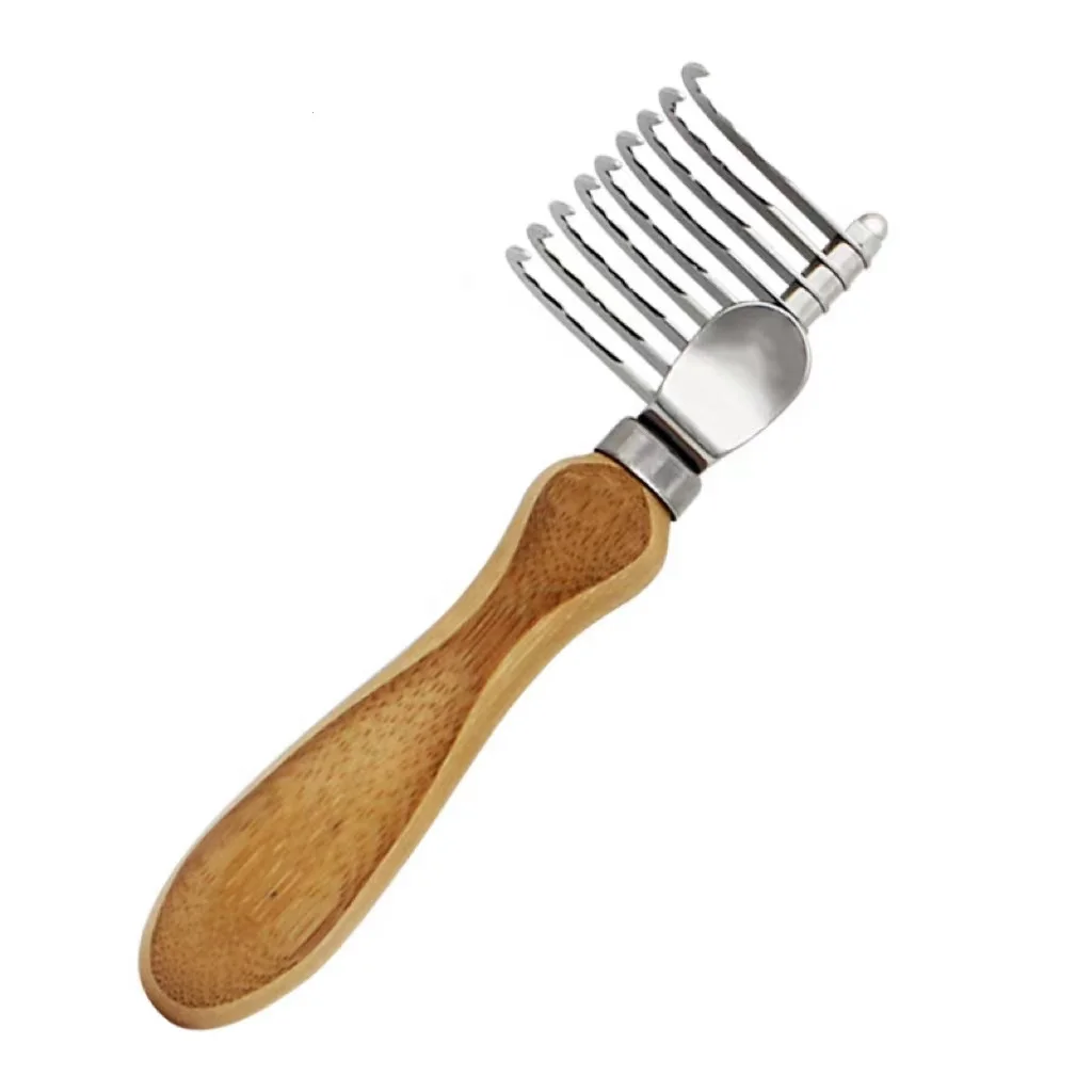 Custom logo Solid wood handle Stainless steel dog comb Pet hair rake comb to remove pad shedding