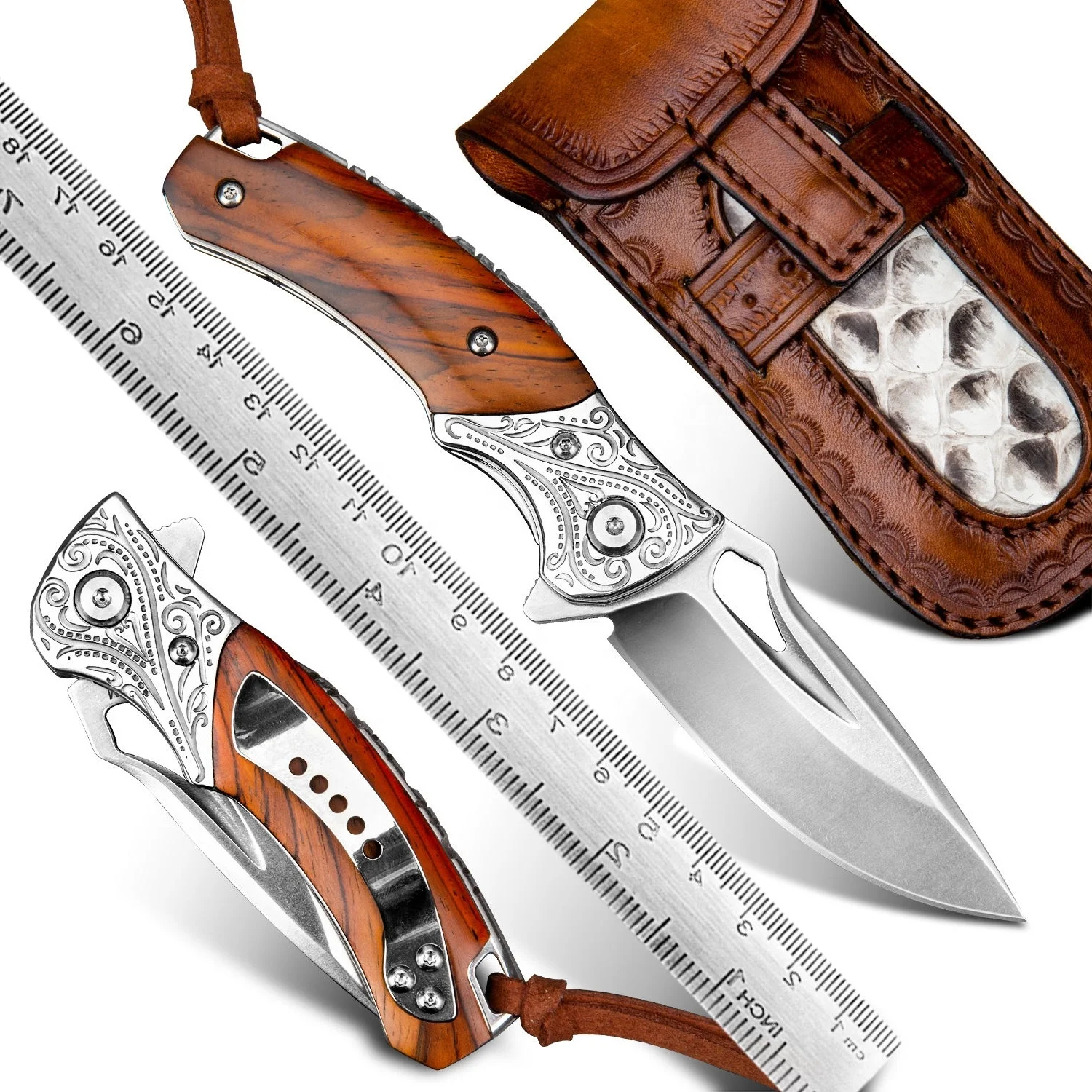 Custom Private Label Multi-tool America Rosewood Handle Survival Fishing Knife Edc M390 Steel Folding Pocket Knife for Men Women