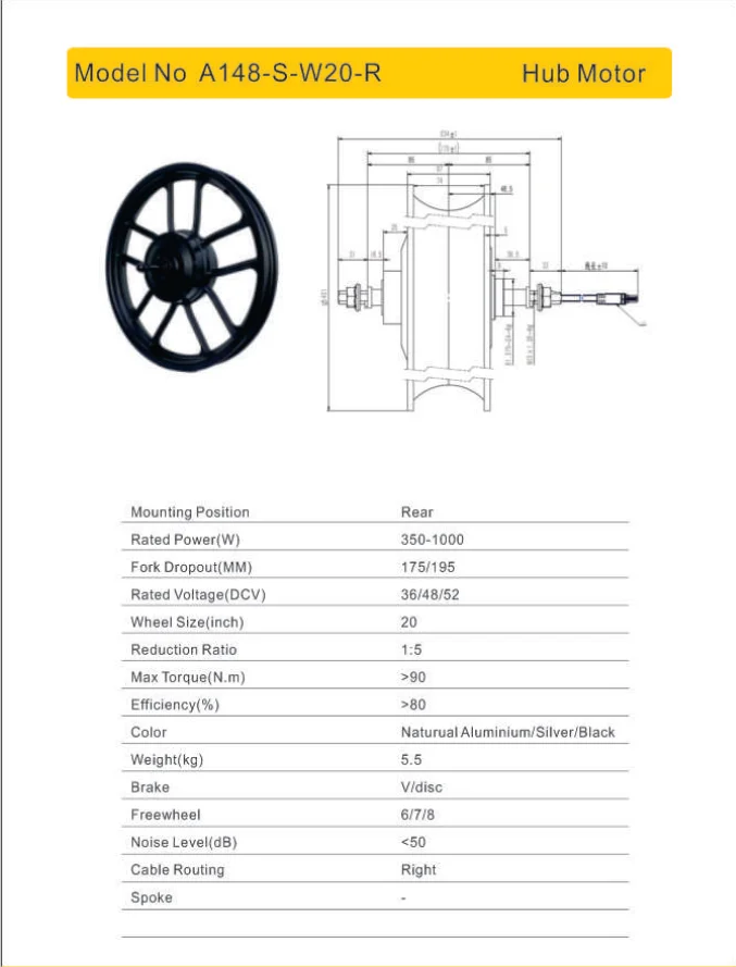 500w 750w/1000w snow bike fat bike direct drive 20 inch Electric Bike Motor Integrated Wheel In-Wheel
