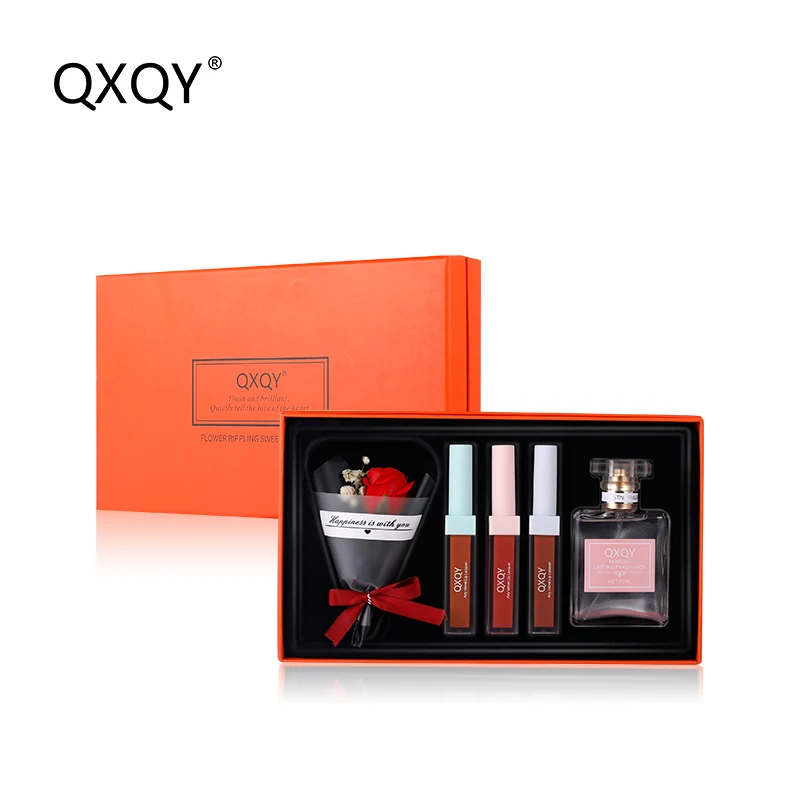 Подарок на день Святого Валентина Qxqy 3 шт блеск для губ и последние 24 часа духи элегантный букет макияж подарочные наборы День Матери