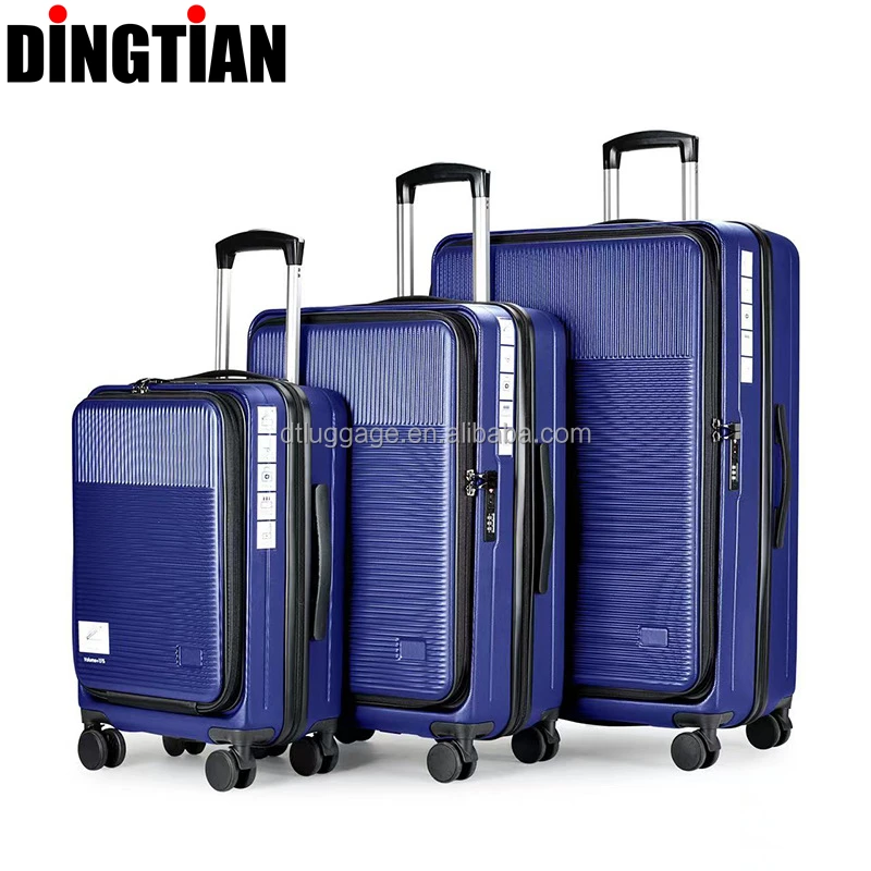 100% Pure PC Laptop Trolley Case Unisex Front Opening Luggage with Spinner Caster Carry-On Suitcase