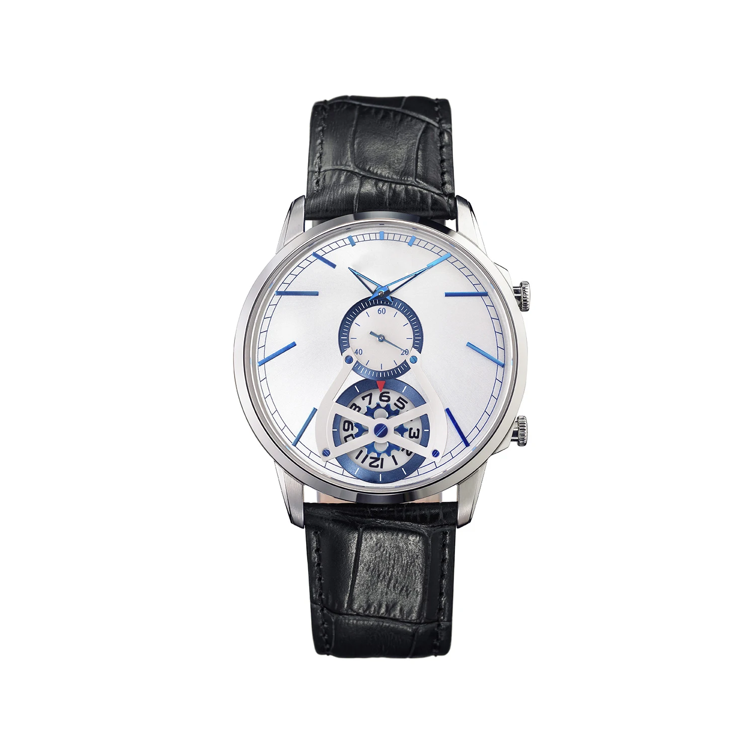 Eye-catching Polished Stainless Steels Two Movement Convincing Design Sun-ray Finish Second Time Zone Sapphire Crystal Men Watch