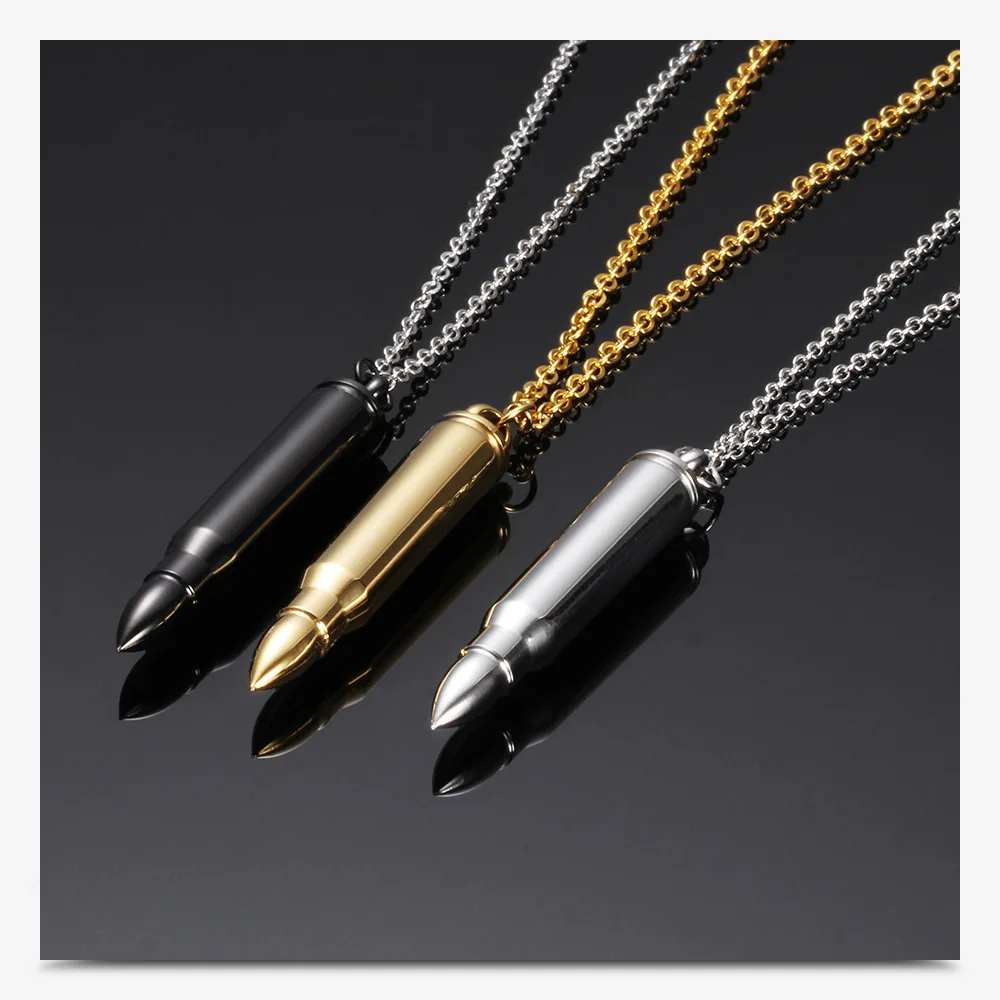 Titanium Steel Men Jewelry, 3 Color Bullet Necklace Pendant, Wholesale Fashion Pendant Necklace Stainless Steel Jewelry
