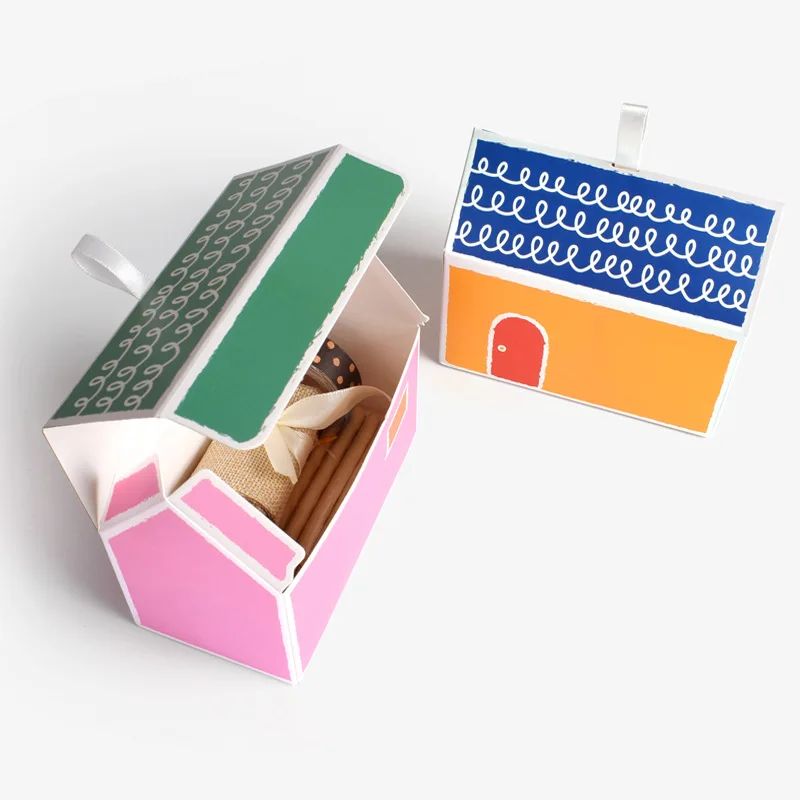 Exquisite Colorful Little House Gift Boxes Cookie Box House Shape Candy Box For Birthday Party Supplies