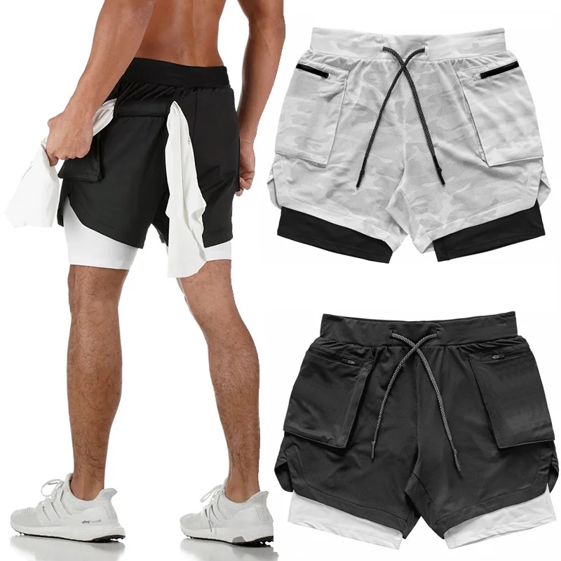Wholesale Gym wear Cross fit shorts Mens fitness Workout short Sports Running Shorts with inner compression shorts for men