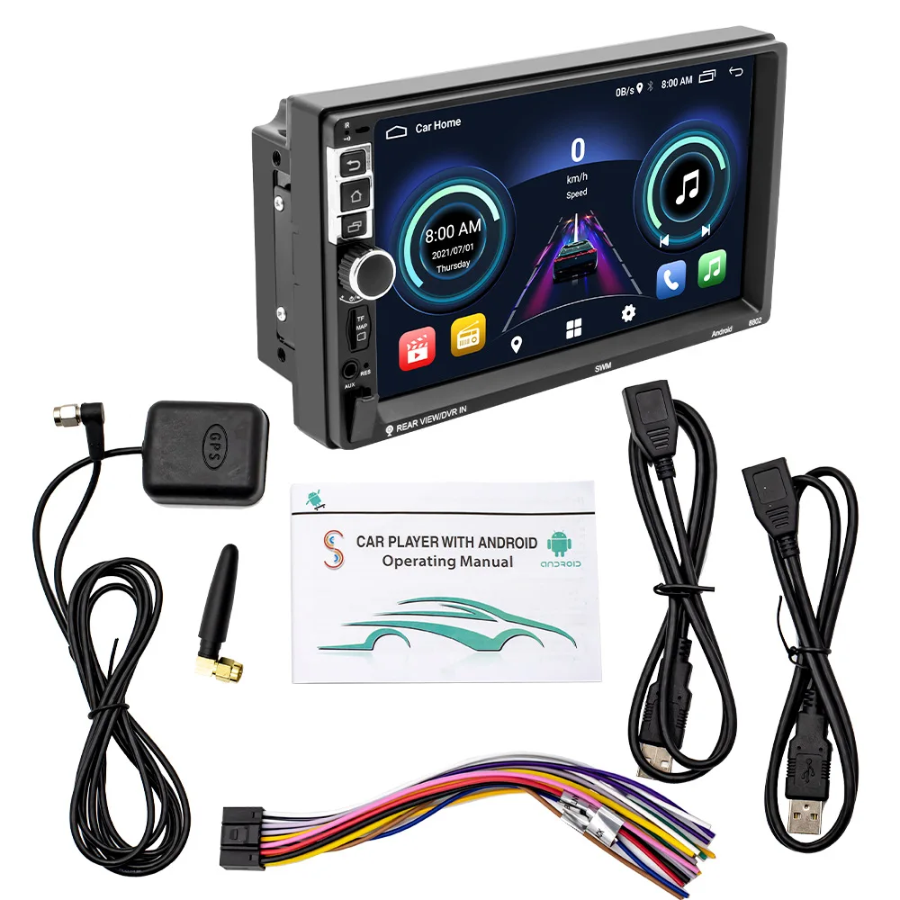 7 Inch 2 Din Car Radio FM Wired Android Auto Car Play Mirror Link Colorful Button Steering Wheel Control
