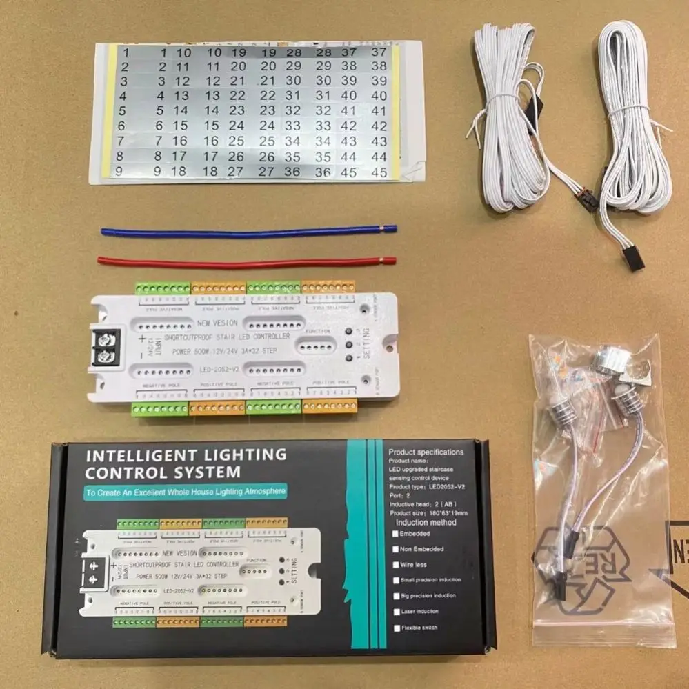 Automatic 32 Step Strip Smart Stair Lighting Controller 12V 24V Motion Sensor PIR Light Staircase LED Controller System