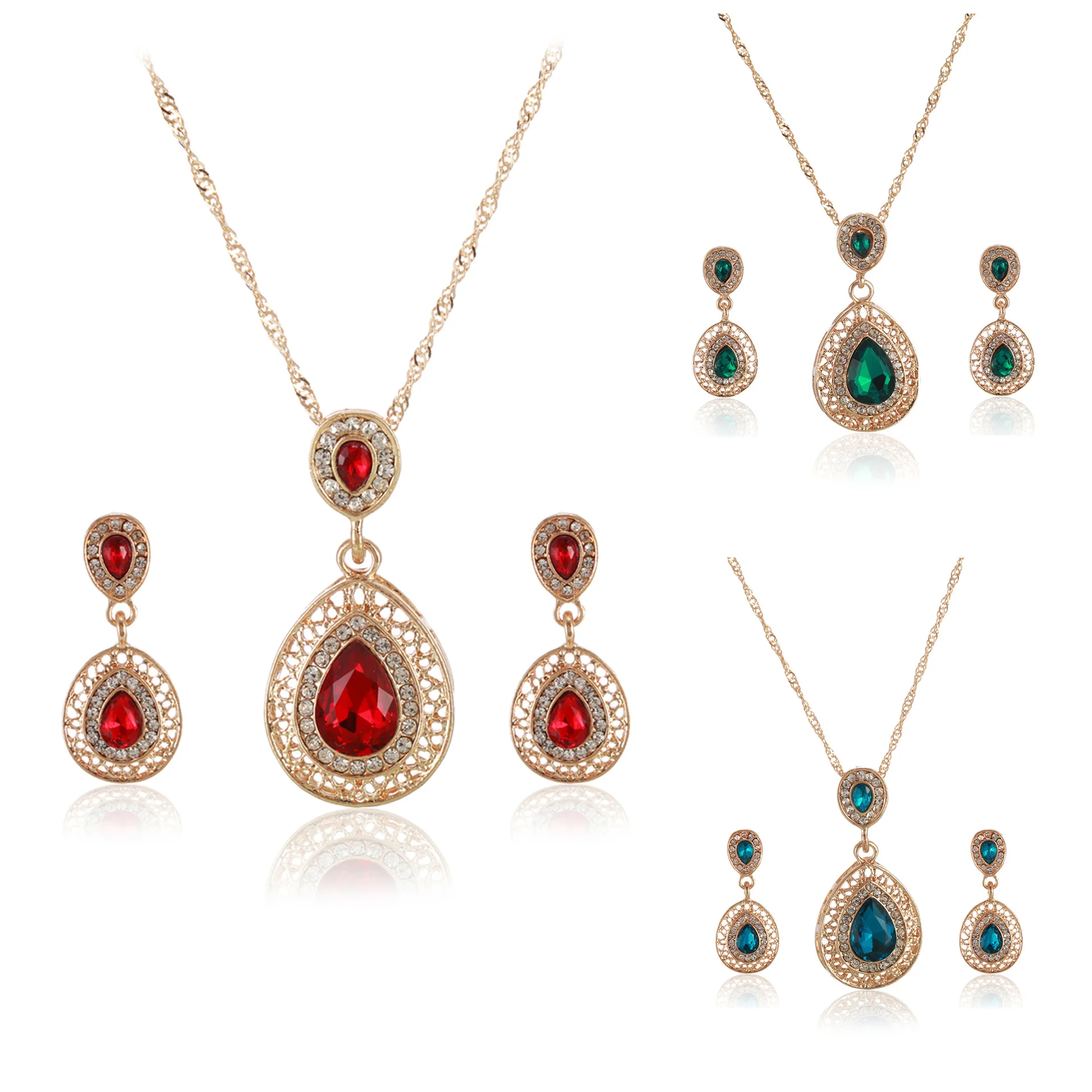 LOTOS Jewelry 18K Gold zirconia Moroccan jewelry Pendant Necklace Earring Set for Women