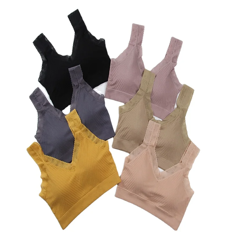 Seamless women sport padded bra deep V neck top yoga bra  wireless tank top