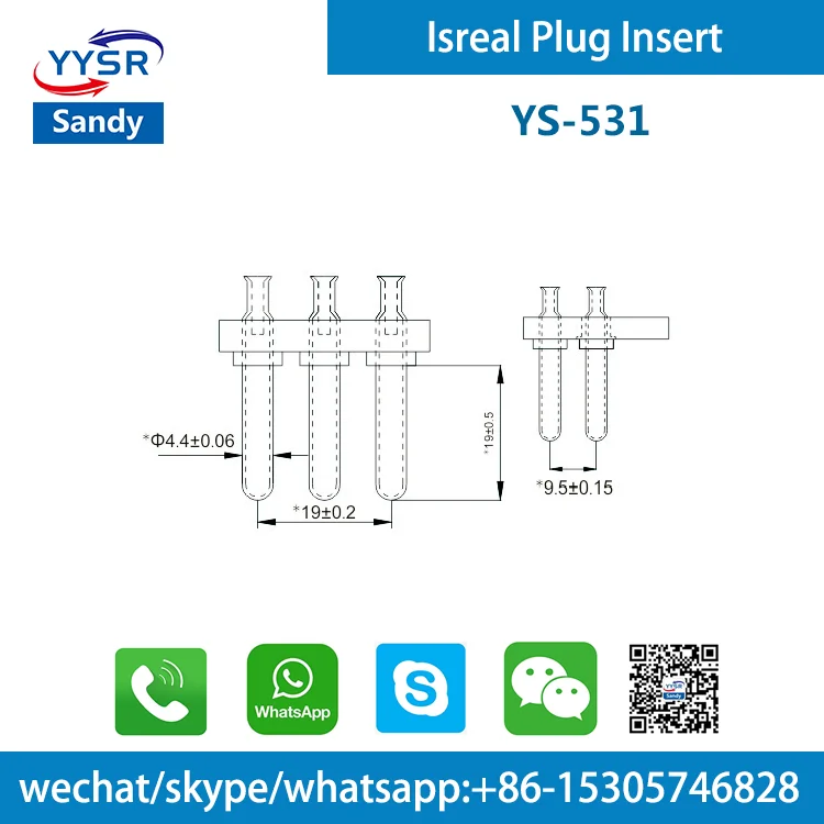 israel plug insert(YS-531 SI32 4.4MM 16A 3-pin,3-pole,3-prong) for socket cord