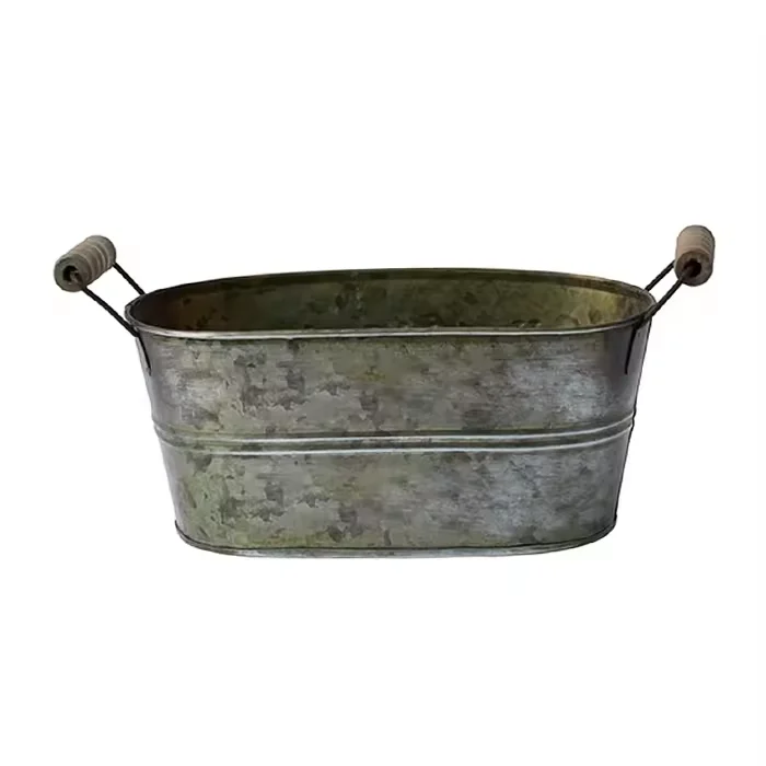 Classic vintage metal tub Metal Iron Handle Embossed Oval Shape Tub for food Garden Flower Pots