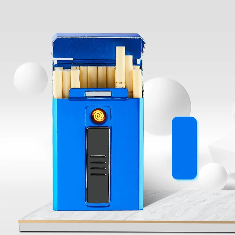 Smoking Accessories Lighter Cigarette Box 20pcs Wind Proof Refillable Cigarette Case With Lighter