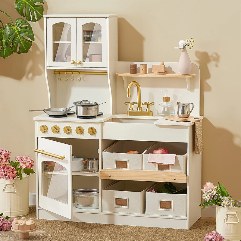 Деревянная Игровая кухня с системой хранения игрушек игрушечный кухонный набор большим количеством игровых функций Детская