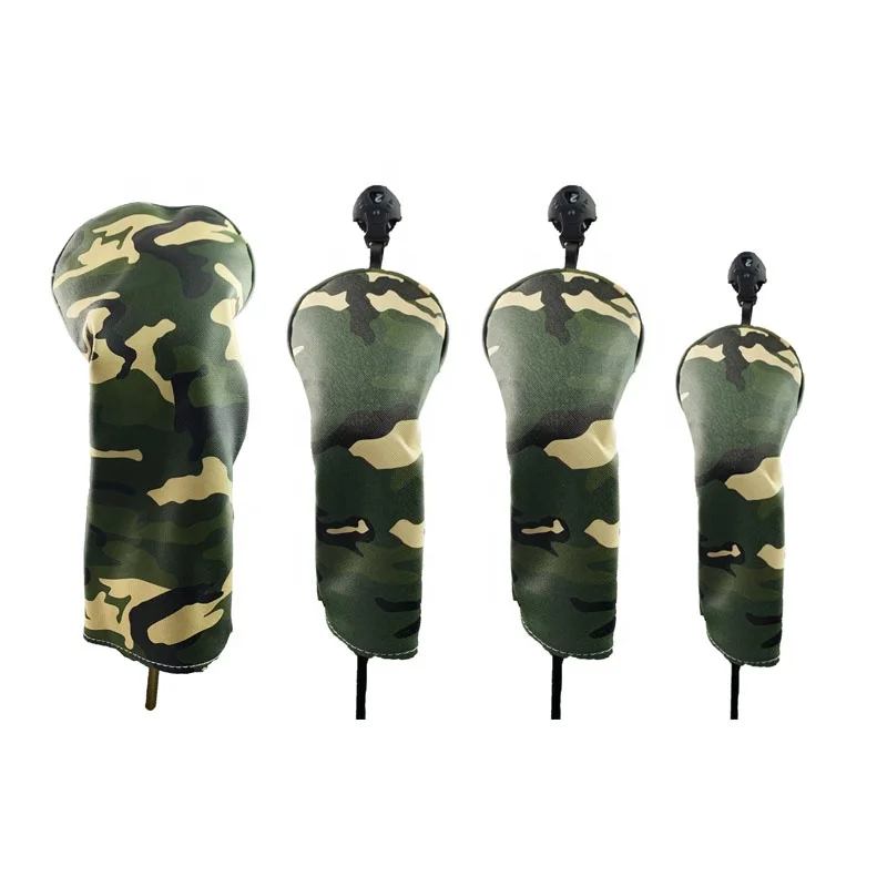 Golf club headcovers driver fairway wood hybrid ut Camouflage PU Leather club cover Protect custom Green 135UT nylon