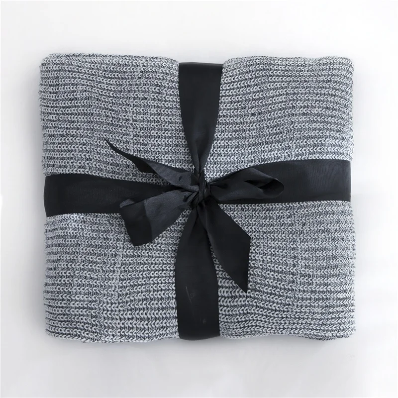 Soft and Comfortable Cotton Gray Knitted Throw Blanket for Sofa and Home decoration Chunky Fluffy Warm JB