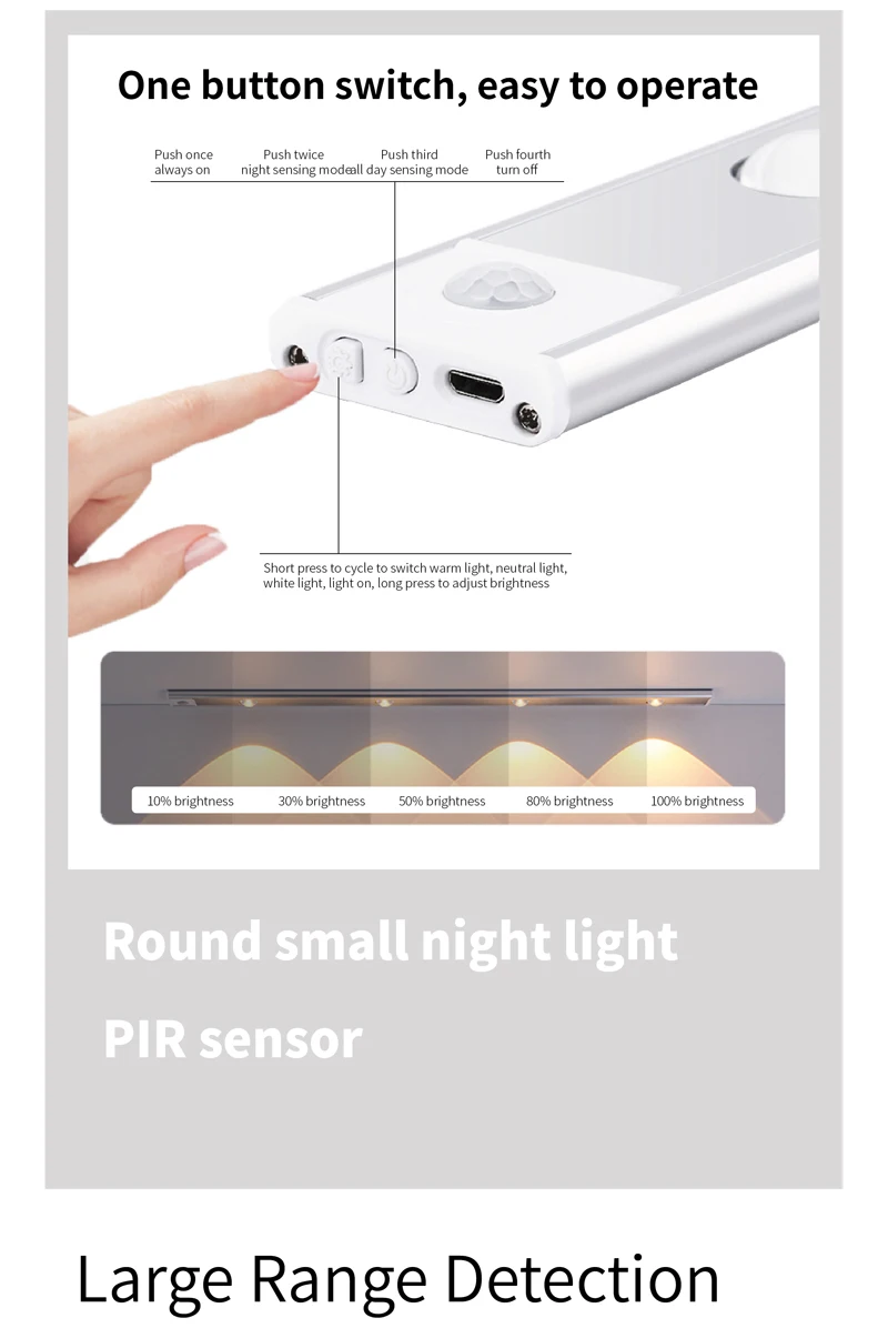 Zhihui Factory Price Human Body Induction Magnetic Usb Rechargeable Multi-Color Led Lights Kitchen Under Cabinet Lighting