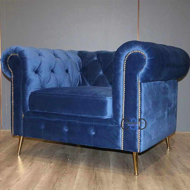 European style modern blue velvet chesterfield sofa for living room 1 2 3 seater fabric deep button tufted chesterfield sofa