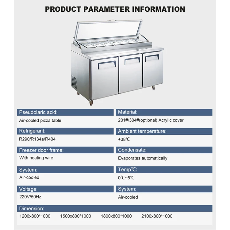 Air-Cooled Refrigerated Workbench Chiller Pizza Prep Table Pizza Preparation Counter Fridge Pizza Prep Table Refrigerator