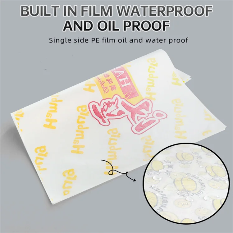Custom Logo Restaurant Hamburger Paper Wrapping Food Paper For Packaging PE coating Greaseproof Paper