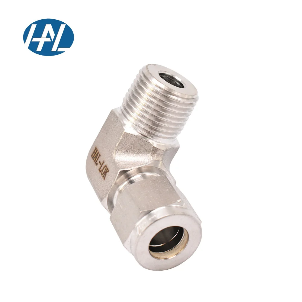 Haoliu SS316L stainless steel SS 316 Double Ferrule Compression Pipe Fittings 90 degree Elbows Adapters
