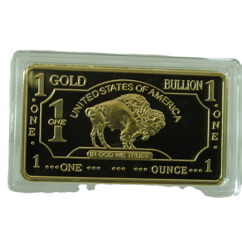 1 Oz 500 Mills Gold Buffalo Bar With Plastic Case Packing    Self made currency  Blank Engraving Coin