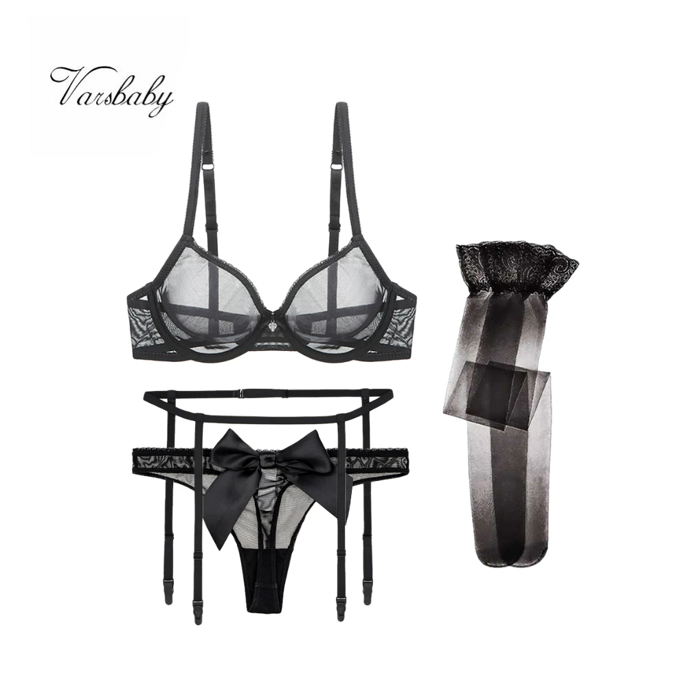 
Varsbaby Hot See Through Sexy Lingerie 4 Piece 