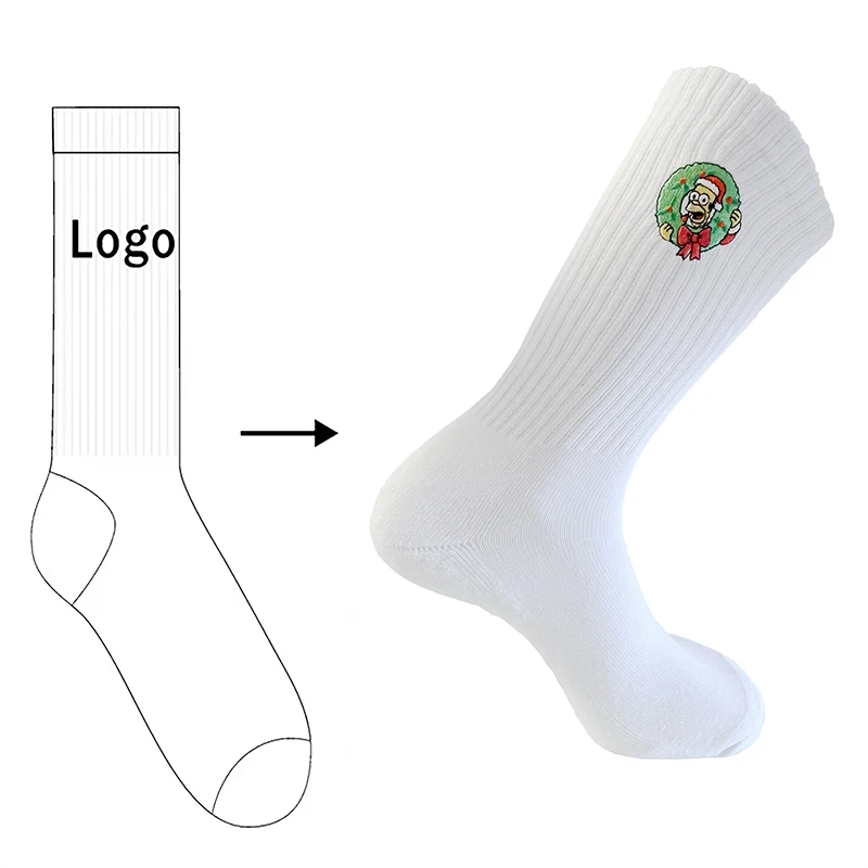 High Quality No Minimum Unisex Crew Plain Knit Embroidery Logo Custom Embroidered Socks Custom Embroidered Socks